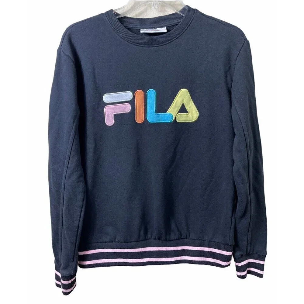 FILA Black Crewneck Multicolor Spellout Women's Sweatshirt Size Small Athletic